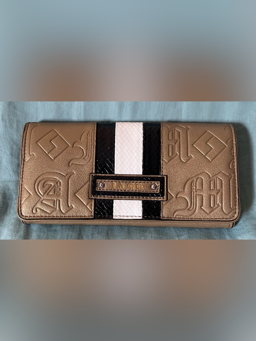 L.A.M.B. Dorset Gold Wallet Embossed with Black and White Faux Snakeskin - Picture 15 of 15